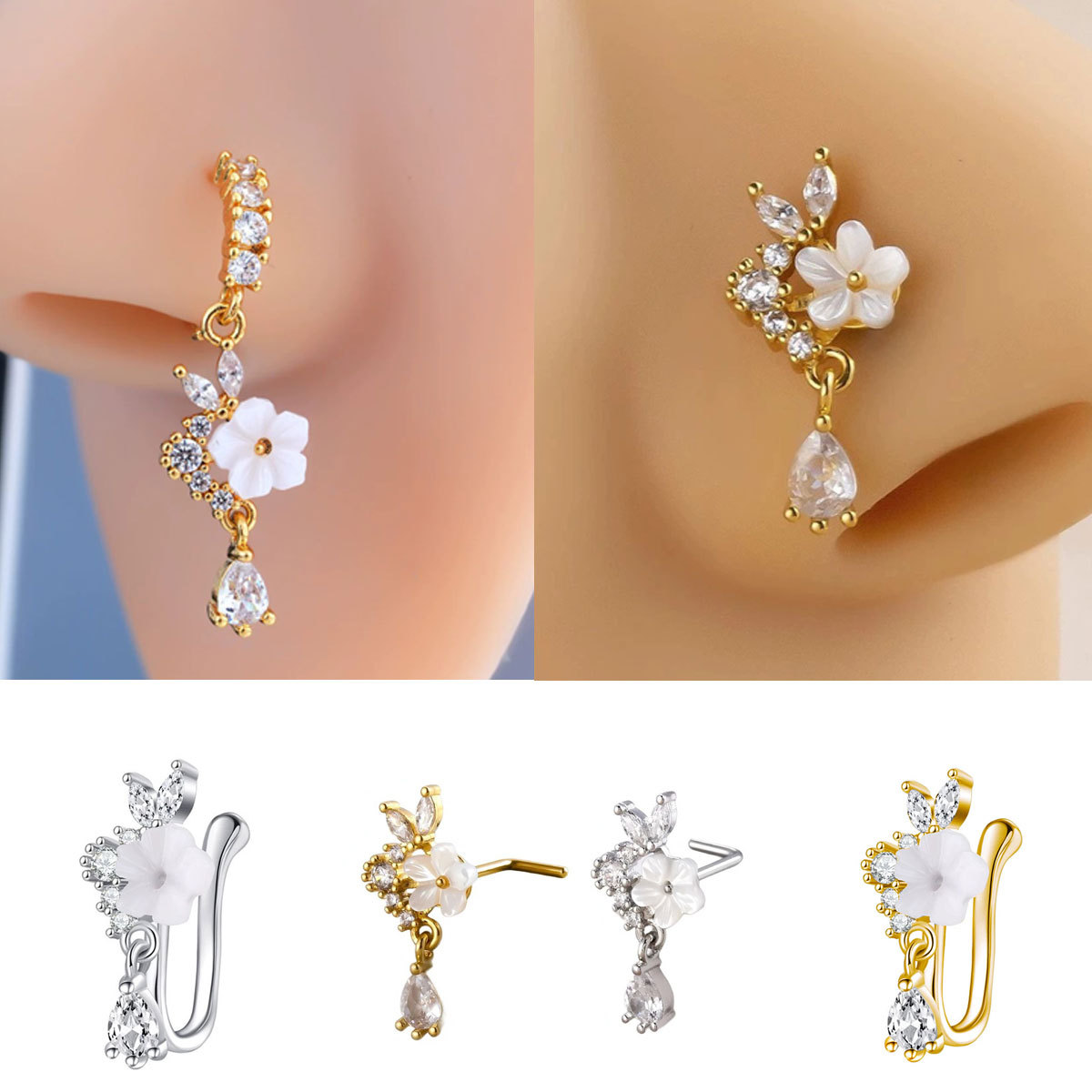 Anillo de Nariz con Flor Dorad - Body Jewelry Nose Studs reseña y precio