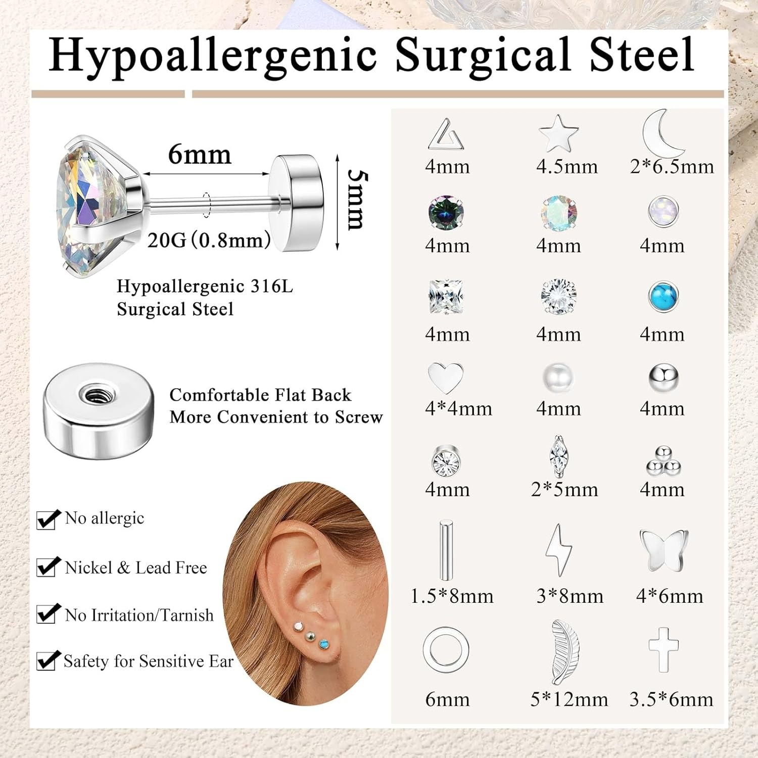 Florideco, 1 par de pendientes - Body Jewelry Hypoallergenic reseña y precio